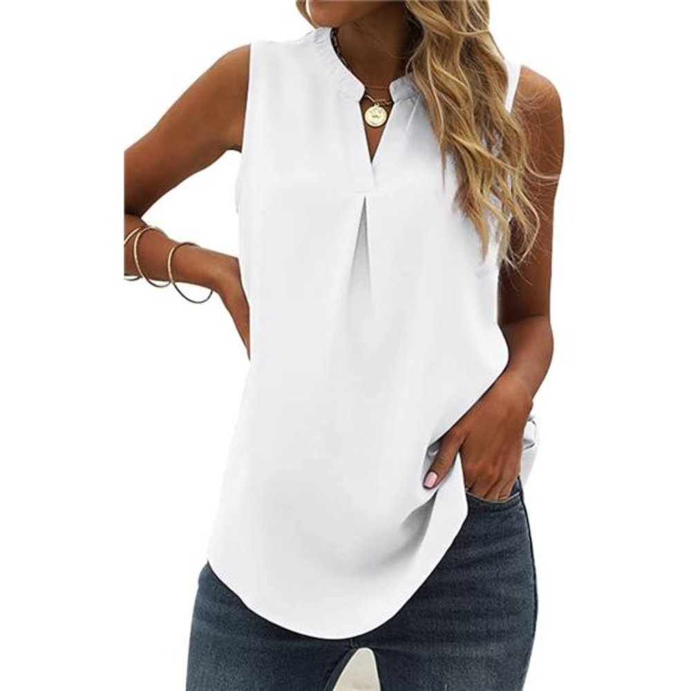 Tank Tops Pleated V Neck Sleeveless Summer Shirts